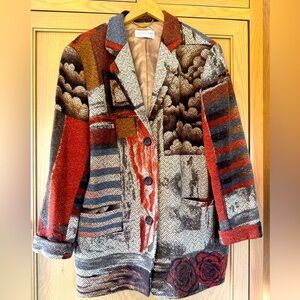 Vintage Givenchy Multicolor Patterned Blazer Lined Wool with Pockets / 14W